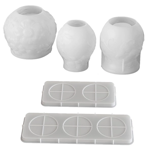 5-teiliges Silikonform-Set für Harz-Blumentöpfe mit Reliefmustern und Halterungen
