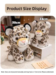 Detailed comparison of 24cm and 30cm cute plush leopard dolls on a soft carpet