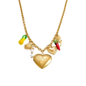 Collier en acier inoxydable doré 18k avec perle et pendentifs cœur I Love You