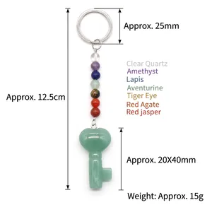 7 Chakra stone beads with heart key aventurine pendant keychain on white background