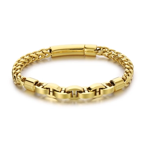Gold-plated stainless steel men's keel chain bracelet with H-link design and magnetic clasp