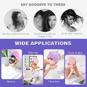 Infographic showing microfiber hair towel wrap usage for shower and makeup
