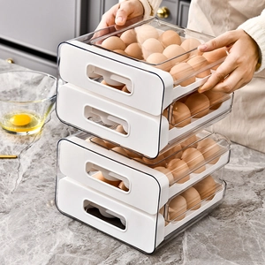 Double-layer drawer egg storage box for refrigerator with clear food-grade plastic design