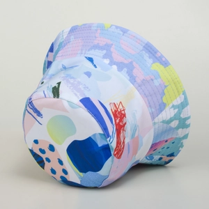 Summer bucket hat with colorful abstract graffiti print for sun protection and street style