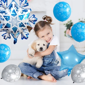 Set palloncini festa invernale con fiocchi di neve blu e stelle per compleanni di bambini