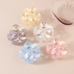 Iridescent Flower Hair Claw Clip Plastic Resin Hollow Out Large Shark Clip For Women Sweet Floral Hair Accessories