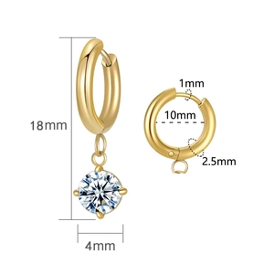 Polished gold stainless steel hoop earrings with round cut zircon charm and 18mm height