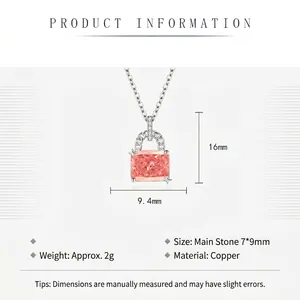 Elegant rectangle pink sapphire necklace with silver chain and ice flower cut pendant