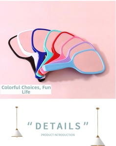 Colorful handheld makeup mirrors in eight vibrant shades with ergonomic long handles