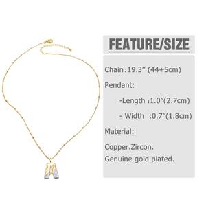 Fiche technique détaillée du collier pendentif lettre A bicolore avec dimensions