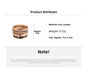Dettaglio del set di 10 bracciali in metallo e pelle leopardata con specifiche