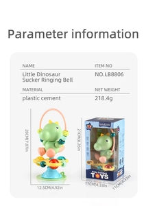 Detailed dimensions for the Little Dinosaur Sucker Ringing Bell and its retail packaging box