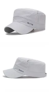 Macro detail of breathable laser-cut mesh fabric and sports logo on light grey cap