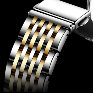 Mens business quartz watch with two-tone silver and gold stainless steel link bracelet