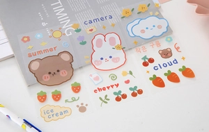 Cute waterproof cartoon PVC stickers featuring bears and bunnies for cups and planners