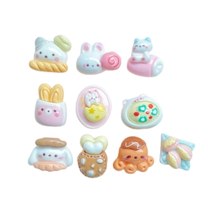 Mini resin bear and rabbit food dessert charms for creative DIY jewelry making