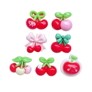 Mini red cherry resin charms set with cute bows and smiley face for hair clips accessories