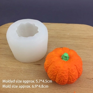 3D pumpkin silicone mold for candles and soaps with finished orange pumpkin example
