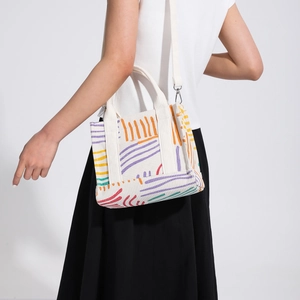 Borsa tote in velluto a coste con stampa astratta colorata e tracolla regolabile