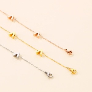 Minimalist V-letter pendant bracelet in gold, rose gold, and silver finishes for women