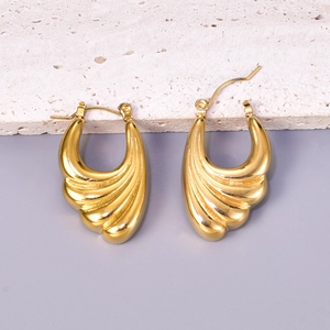 Stainless Steel Wave Drop Earrings 18K Gold Plated Statement Shell Texture Personalized Earrings For Women Jewelry
