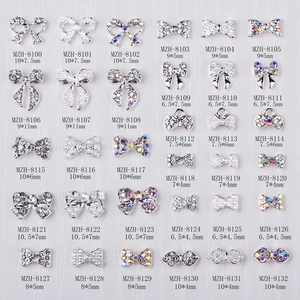 Bow tie 3D alloy nail art charms with crystals and pearls in 32 assorted styles
