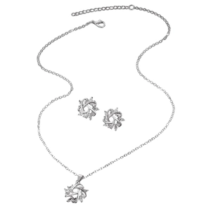 Exquisites Set aus Halskette und Ohrringen mit zirkonia-besetzten Wirbelblumendesigns