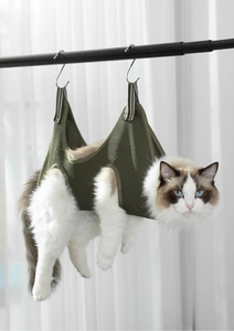 Amaca verde per toelettatura gatti con ganci a S per tagliare le unghie e fare il bagno