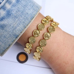 Retro adjustable gold plated brass religious coin bracelets for men and women
