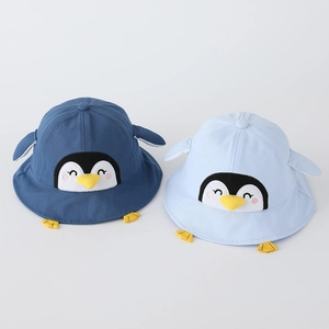 Chapeaux de soleil pingouin pour bébés en coton respirant, coloris bleu marine et bleu clair