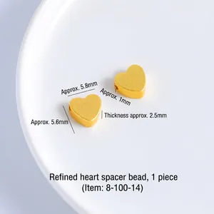Matte gold heart spacer bead for DIY jewelry with precise dimensions 5.8mm by 5.6mm