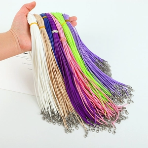 Colorful wax cord necklace strings with metal lobster clasps and extension chains