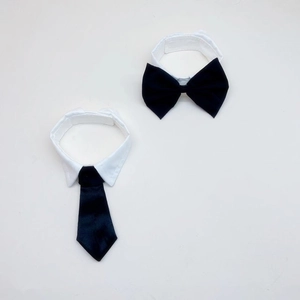 Classic black and white pet tuxedo collar set with bow tie and necktie for cats and dogs