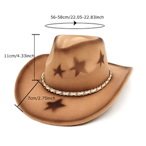 Brauner Wollfilzhut mit Sternenmuster, Goldkette und genauen Maßangaben für Damen und Herren
