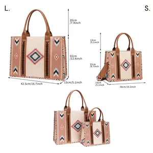 Size chart showing large and small bohemian tote bags with specific dimensions