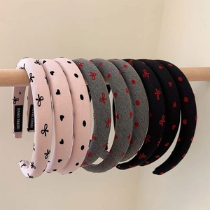 Sweet Korean Style Sponge Padded Headband Cloth Fabric Polka Dot Heart Bowknot High Top Hairband For Women Girls