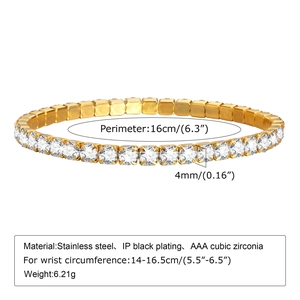 Detailed specs of the 4mm black stainless steel tennis bracelet with AAA cubic zirconia