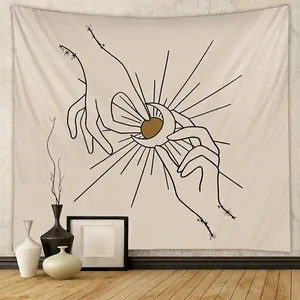 Bohemian Wall Tapestry Polyester Abstract Line Art Hand Sun Moon Minimalist Nordic Hanging Backdrop Home Decor
