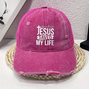 Casquette trucker rose fuchsia délavée avec imprimé Jesus et arrière en maille filet