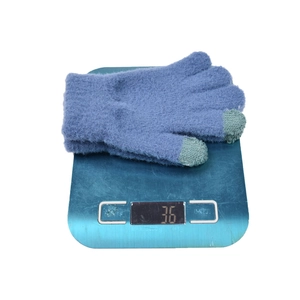 Warm blue faux mink knit gloves for kids with touch screen tips and 36g lightweight design