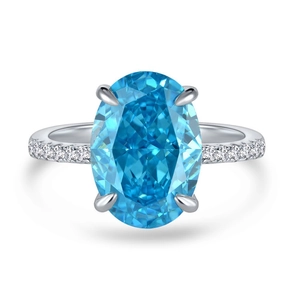 Sparkling S925 sterling silver ring featuring a large blue oval cubic zirconia stone