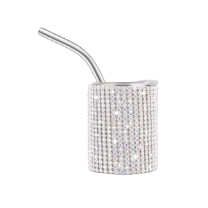 Mini bicchiere argento 3oz con strass colorati scintillanti e cannuccia in metallo