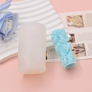 Rose cylinder silicone mold with 3D embossed floral patterns for DIY candle making