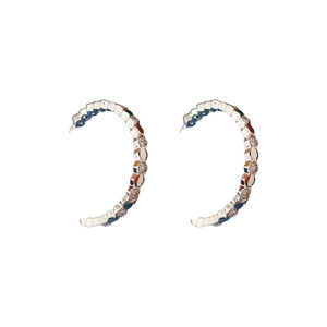 Polished silver hexagonal C-shaped hoop earrings featuring sparkling zircon stone inlay