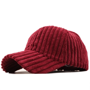 Unisex burgundy corduroy baseball cap with striped texture and structured winter design