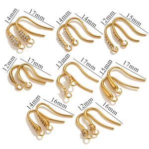 Golden stainless steel fish ear hook earrings DIY accessories with rhinestones in 8 sizes