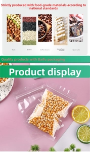 Close-up of clear food-grade resealable bags for storing grains, nuts, and snacks