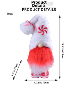 Size chart showing dimensions and weight of a standing Christmas gnome plush toy