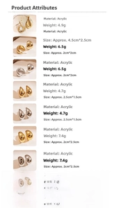 Detailed size and weight chart for acrylic U-shape and C-shape earrings