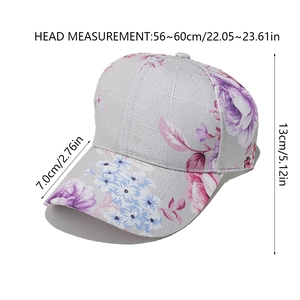 Detailed view of floral pattern and fabric texture on light gray baseball cap